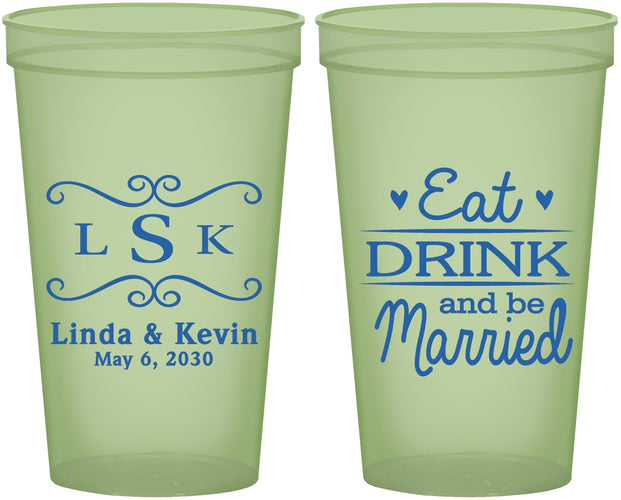 Custom Wedding 22 oz Glow In The Dark Cups - Eat Drink Be Married | 463