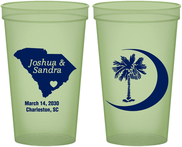 Custom Wedding 22 oz Glow In The Dark Cups - Palmetto Tree | 475
