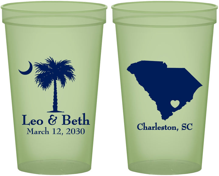 Custom Wedding 22 oz Glow In The Dark Cups - Palmetto Tree | 476