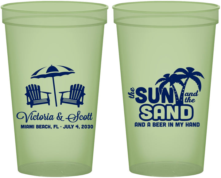 Custom Wedding 22 oz Glow In The Dark Cups - Sun Sand Drink In My Hand | 479