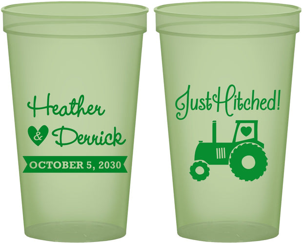 Custom Wedding 22 oz Glow In The Dark Cups - Just Hitched Tractor | 482