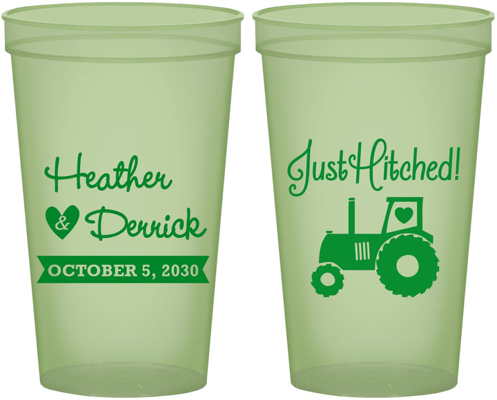 Custom Wedding 22 oz Glow In The Dark Cups - Just Hitched Tractor | 482