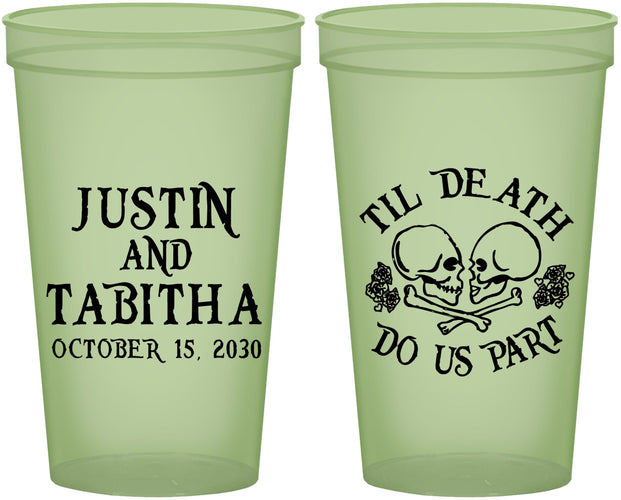 Custom Wedding 22 oz Glow In The Dark Cups - Til Death Do Us Part | 485