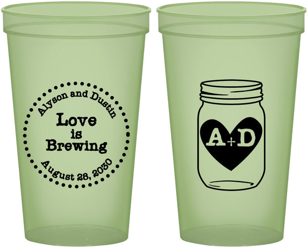 Custom Wedding 22 oz Glow In The Dark Cups - Love Is Brewing | 486