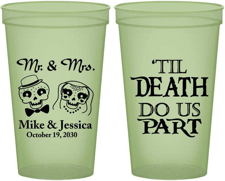Custom Wedding 22 oz Glow In The Dark Cups - Til Death Do Us Part | 487