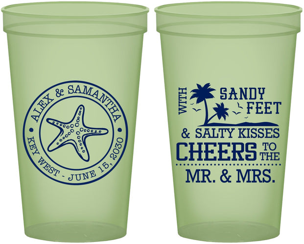 Custom Wedding 22 oz Glow In The Dark Cups - Sandy Feet Salty Kisses | 488