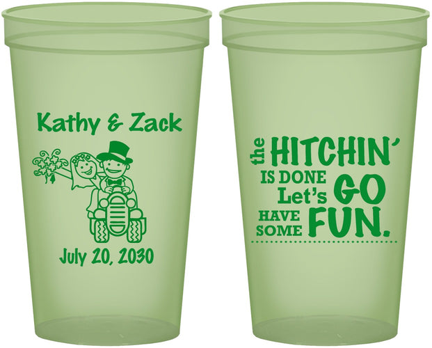 Custom Wedding 22 oz Glow In The Dark Cups - Tractor Hitchin | 489