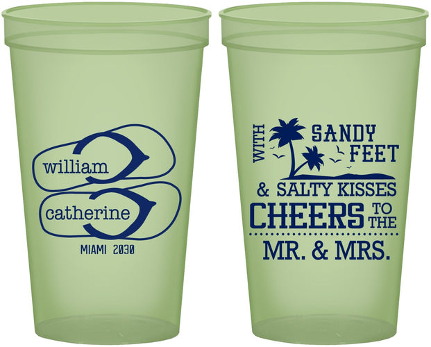 Custom Wedding 22 oz Glow In The Dark Cups - Sandy Feet Salty Kisses | 490