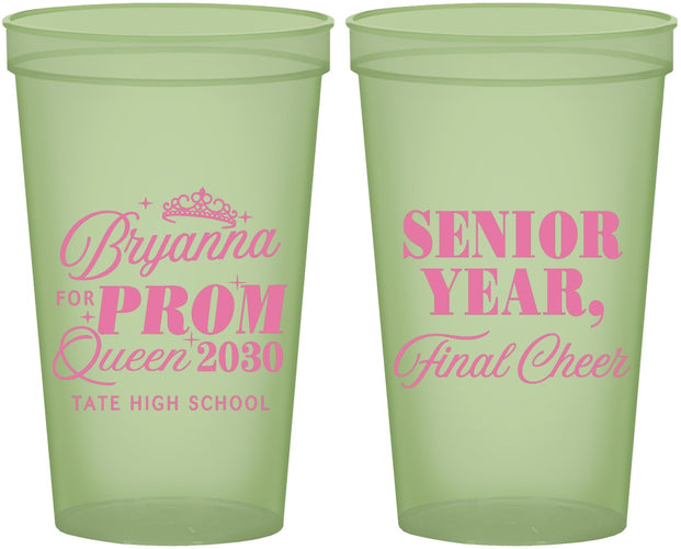 Custom Prom 22 oz Glow In The Dark Cups - Queen Vote | 50018