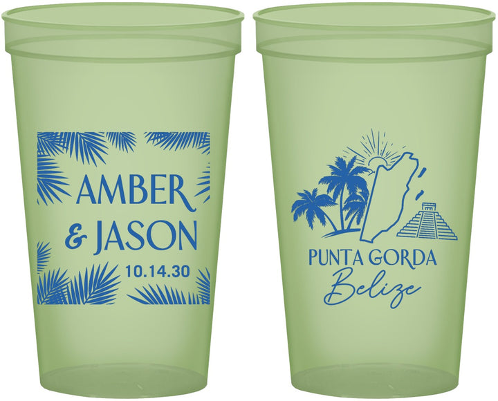 Custom Wedding 22 oz Glow In The Dark Cups - Belize | 511