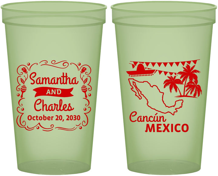 Custom Wedding 22 oz Glow In The Dark Cups - Mexico | 535