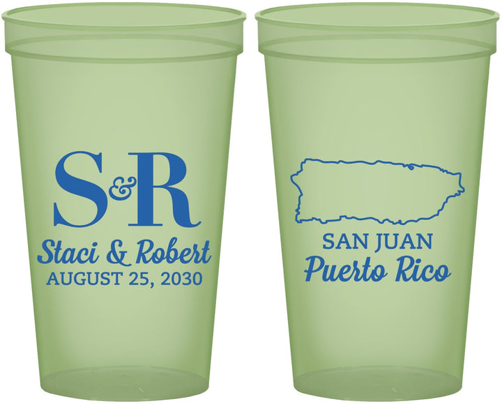 Custom Wedding 22 oz Glow In The Dark Cups - Puerto Rico | 538