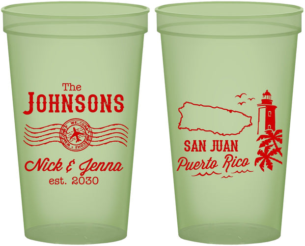 Custom Wedding 22 oz Glow In The Dark Cups - Puerto Rico | 539