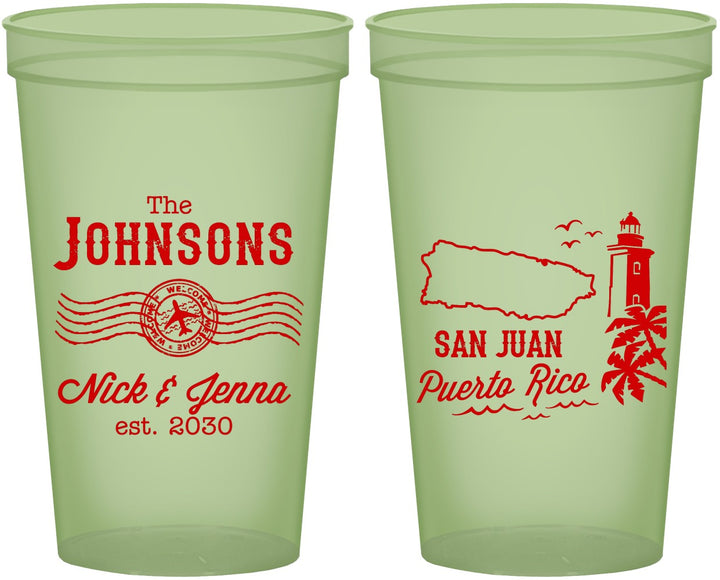 Custom Wedding 22 oz Glow In The Dark Cups - Puerto Rico | 539