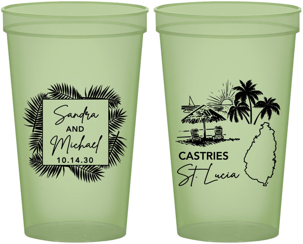 Custom Wedding 22 oz Glow In The Dark Cups - St Lucia | 541
