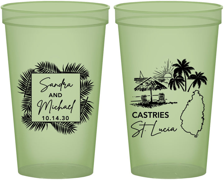 Custom Wedding 22 oz Glow In The Dark Cups - St Lucia | 541