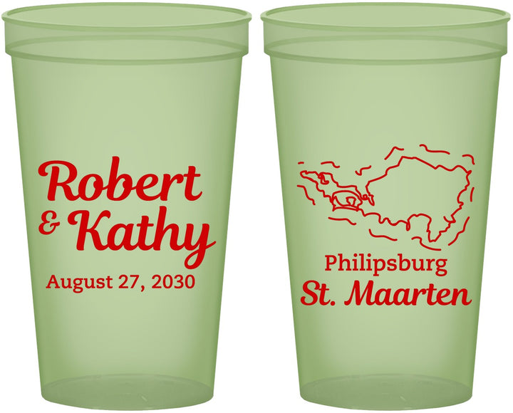 Custom Wedding 22 oz Glow In The Dark Cups - St Maarten | 542