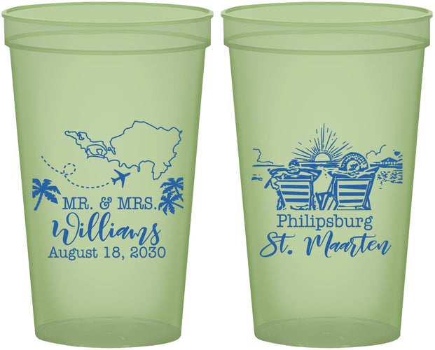 Custom Wedding 22 oz Glow In The Dark Cups - St Maarten | 543