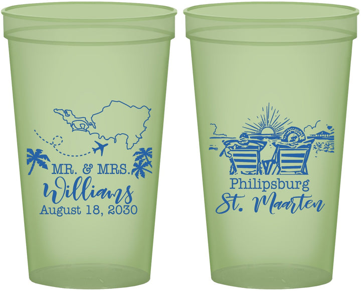 Custom Wedding 22 oz Glow In The Dark Cups - St Maarten | 543