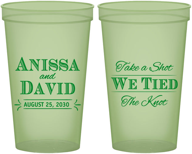 Custom Wedding 22 oz Glow In The Dark Cups - Take A Shot We Tied The Knot | 551
