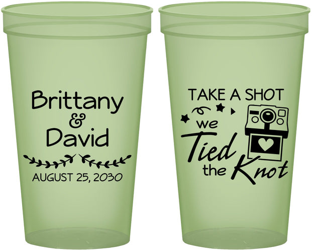 Custom Wedding 22 oz Glow In The Dark Cups - Take A Shot We Tied The Knot | 553