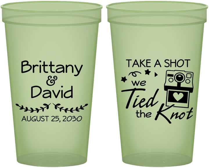 Custom Wedding 22 oz Glow In The Dark Cups - Take A Shot We Tied The Knot | 553