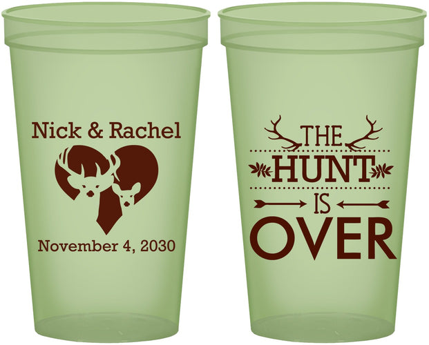 Custom Wedding 22 oz Glow In The Dark Cups - The Hunt Is Over | 554
