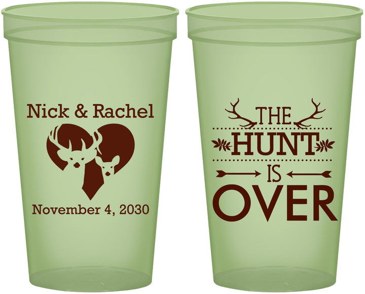 Custom Wedding 22 oz Glow In The Dark Cups - The Hunt Is Over | 554