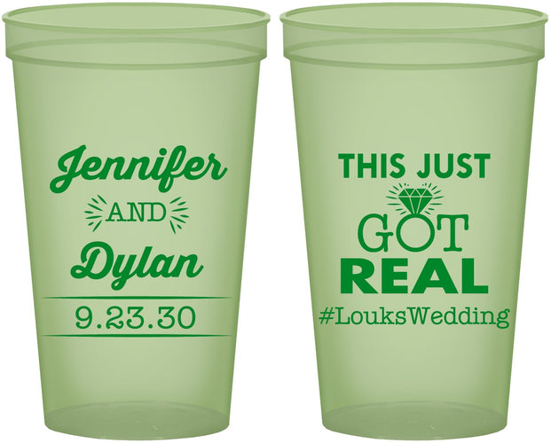 Custom Wedding 22 oz Glow In The Dark Cups - Just Got Real | 557