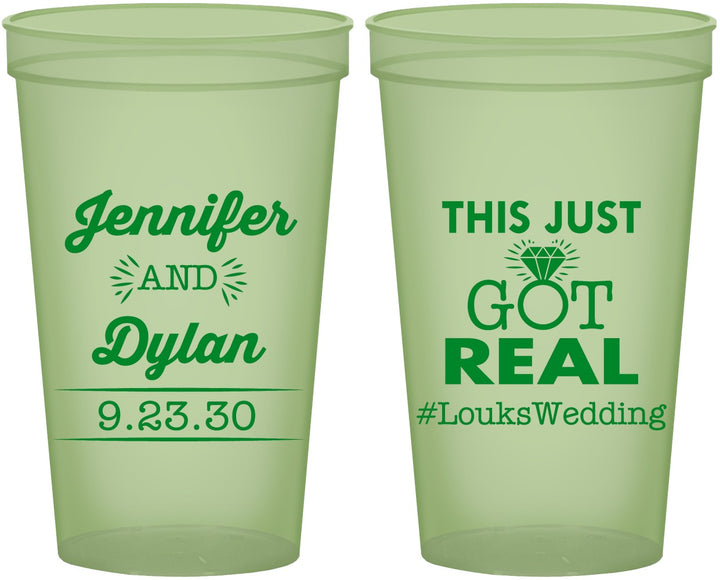 Custom Wedding 22 oz Glow In The Dark Cups - Just Got Real | 557