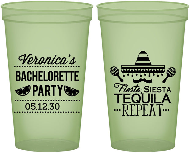 Custom Bachelorette 22 oz Glow In The Dark Cups - Fiesta Siesta Tequila Repeat | 60000