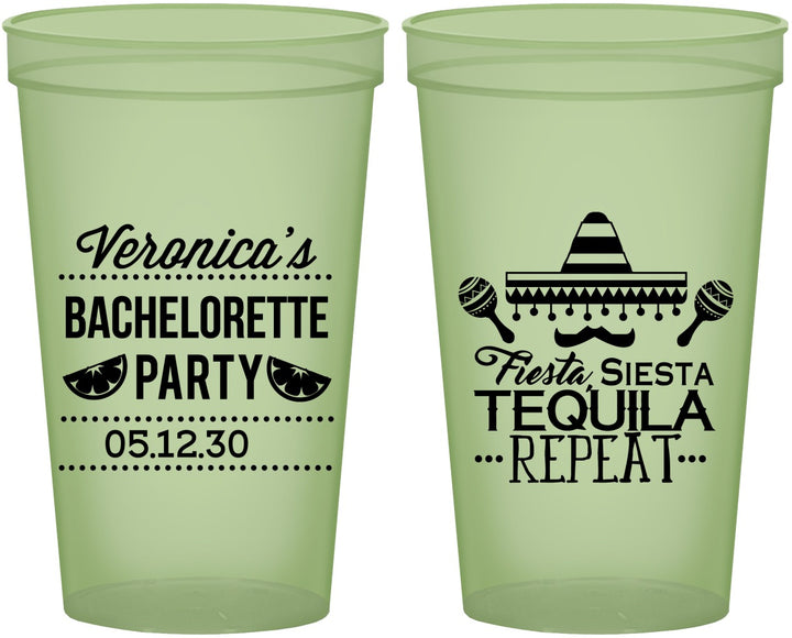 Custom Bachelorette 22 oz Glow In The Dark Cups - Fiesta Siesta Tequila Repeat | 60000
