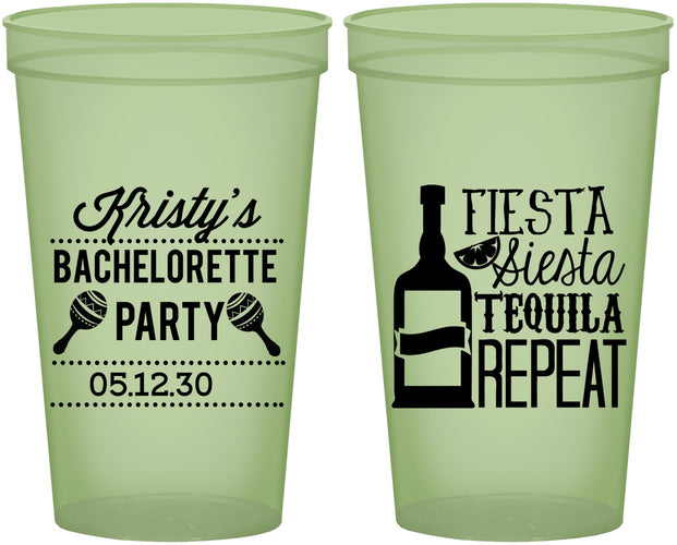 Custom Bachelorette 22 oz Glow In The Dark Cups - Fiesta Siesta Tequila Repeat | 60002