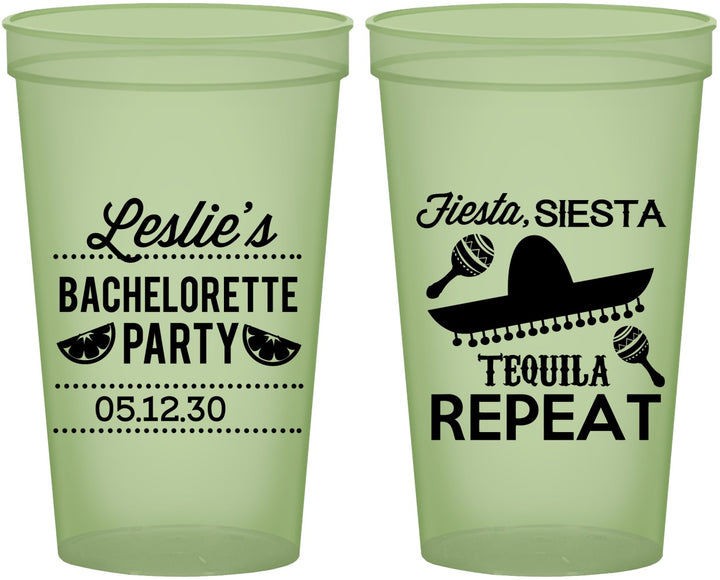 Custom Bachelorette 22 oz Glow In The Dark Cups - Fiesta Siesta Tequila Repeat | 60003