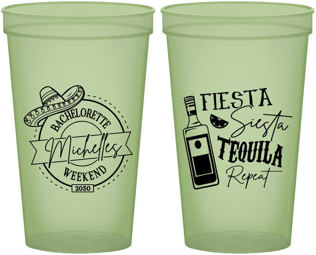 Custom Bachelorette 22 oz Glow In The Dark Cups - Fiesta Siesta Tequila Repeat | 60004