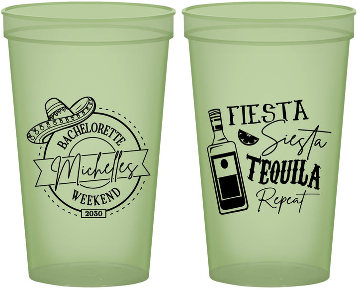 Custom Bachelorette 22 oz Glow In The Dark Cups - Fiesta Siesta Tequila Repeat | 60004