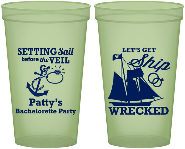 Custom Bachelorette 22 oz Glow In The Dark Cups - Lets Get Ship Wrecked | 60011