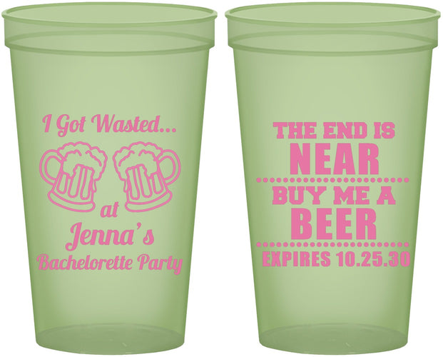 Custom Bachelorette 22 oz Glow In The Dark Cups - I Got Wasted | 60015