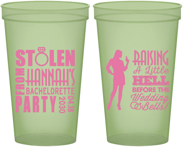 Custom Bachelorette 22 oz Glow In The Dark Cups - Raising A Little Hell | 60020