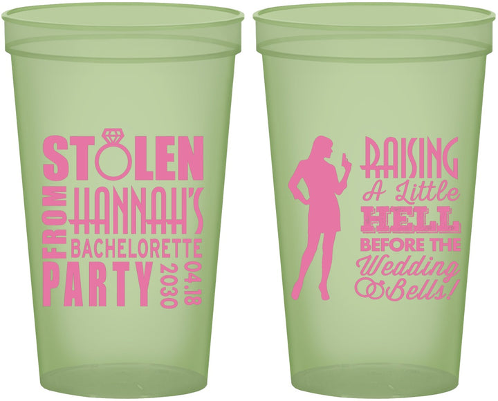 Custom Bachelorette 22 oz Glow In The Dark Cups - Raising A Little Hell | 60020