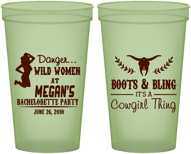 Custom Bachelorette 22 oz Glow In The Dark Cups - Boots And Bling | 60023