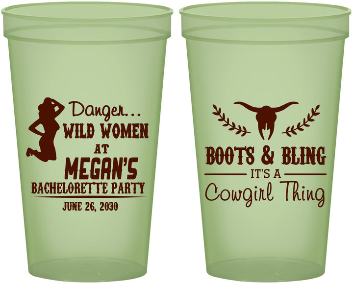 Custom Bachelorette 22 oz Glow In The Dark Cups - Boots And Bling | 60023