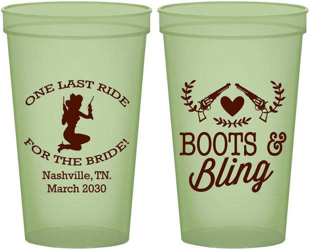 Custom Bachelorette 22 oz Glow In The Dark Cups - One Last Ride | 60024