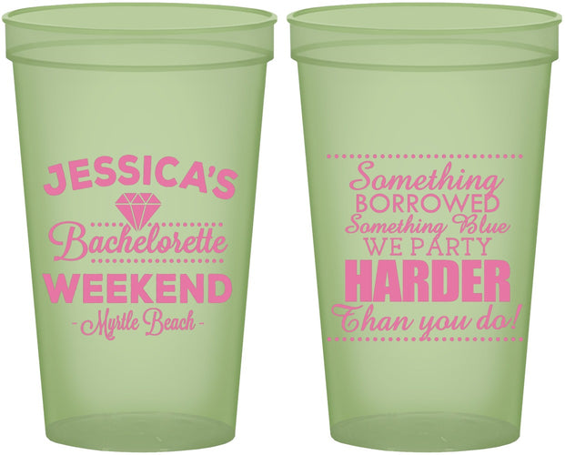 Custom Bachelorette 22 oz Glow In The Dark Cups - Something Borrowed | 60028