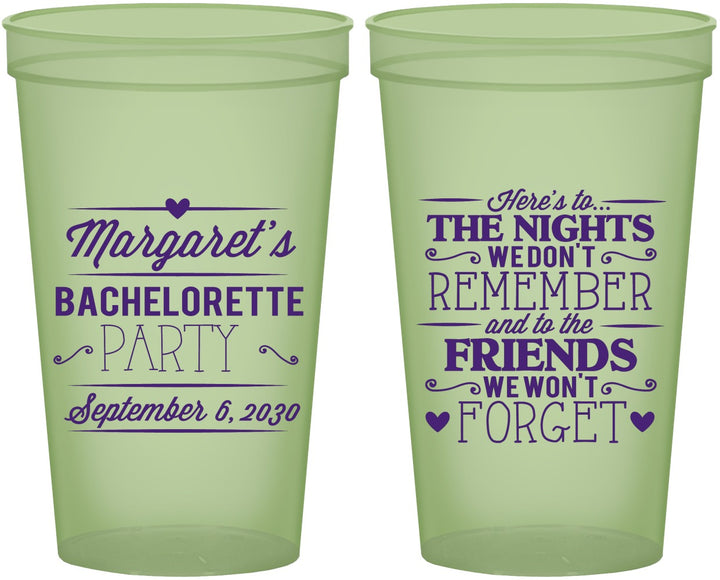 Custom Bachelorette 22 oz Glow In The Dark Cups - Nights Remember | 60034