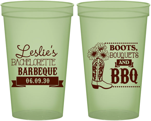 Custom Bachelorette 22 oz Glow In The Dark Cups - Boots Bouquets Bbq | 60035