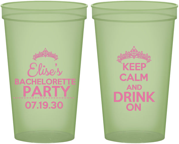 Custom Bachelorette 22 oz Glow In The Dark Cups - Keep Calm Drink On | 60036