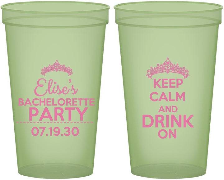 Custom Bachelorette 22 oz Glow In The Dark Cups - Keep Calm Drink On | 60036