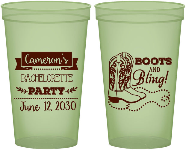 Custom Bachelorette 22 oz Glow In The Dark Cups - Boots And Bling | 60044
