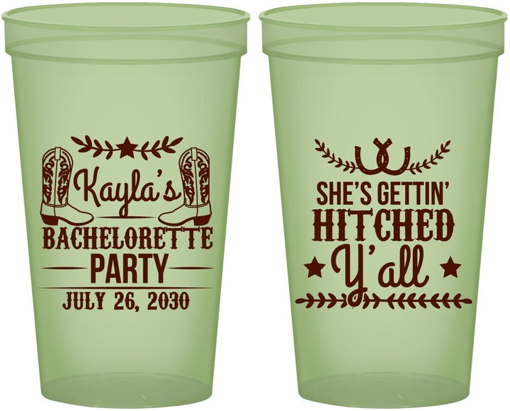 Custom Bachelorette 22 oz Glow In The Dark Cups - Getting Hitched Yall | 60047